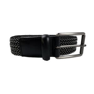 John Henry Belt Mens 38 Braided Black White Stretch Full Grain Leather